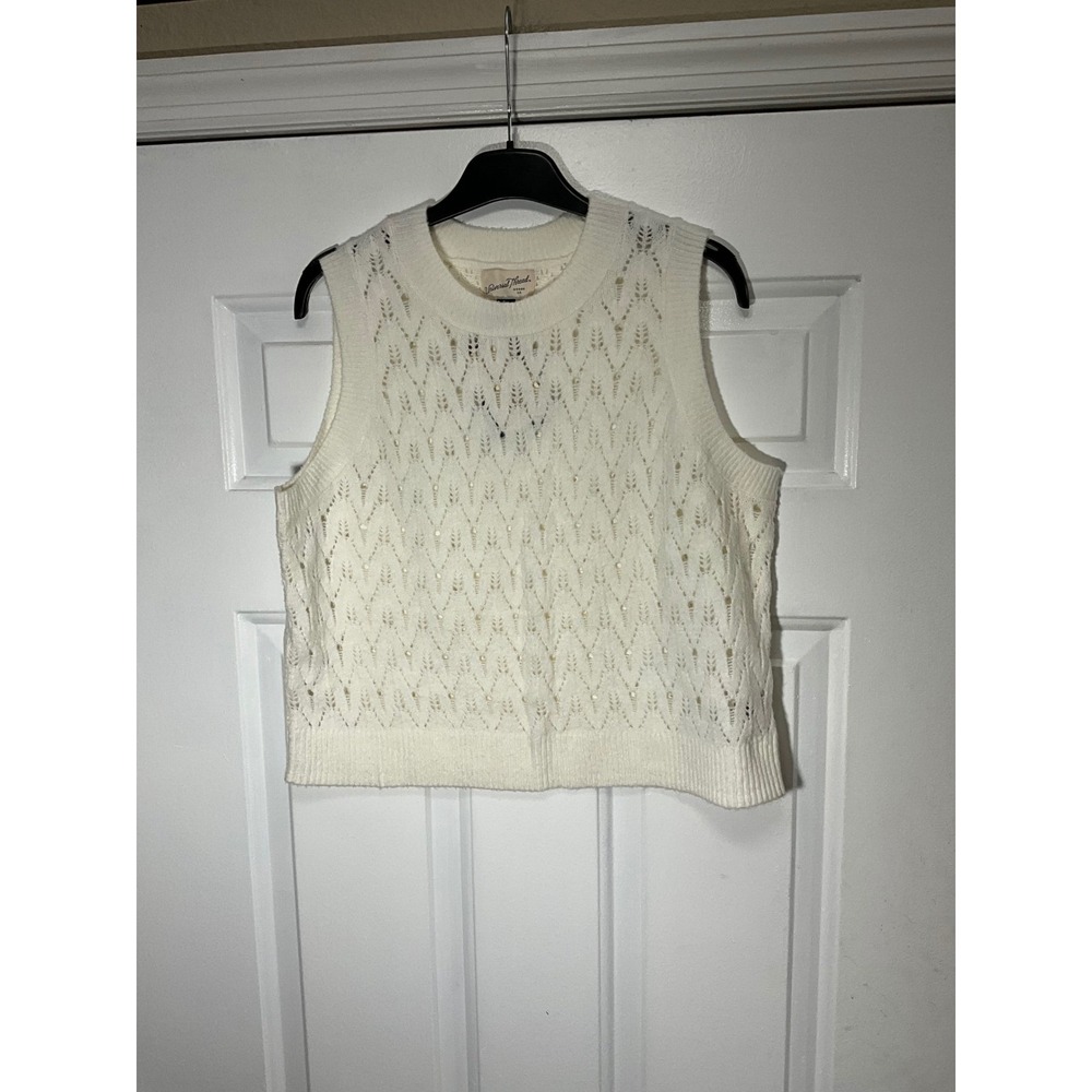 Universal Thread Cream Pointelle Knit Sweater Vest Sleeveless Crew Neck Large NW